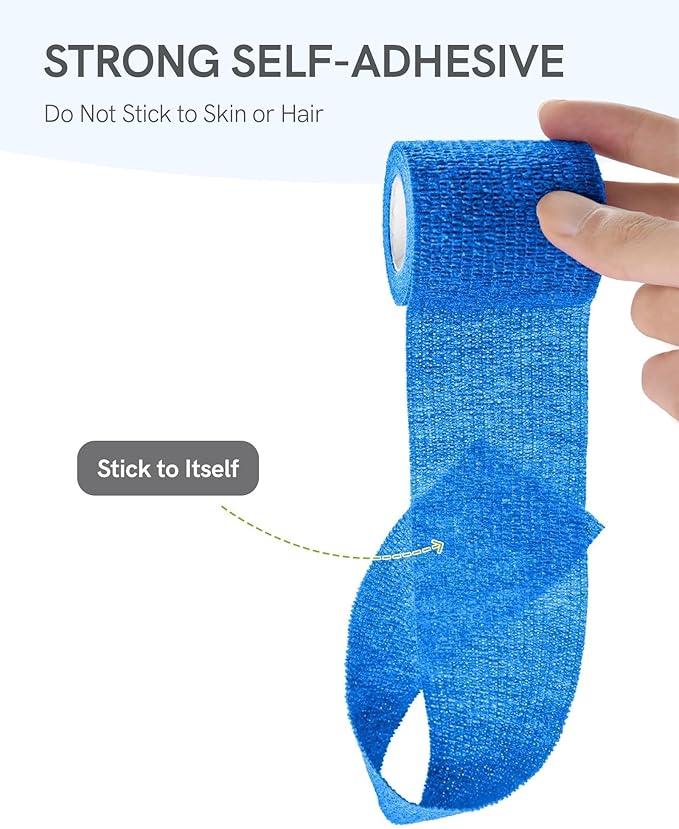 FriCARE Self Adhesive Bandage Wrap, Medical Tape in First Aid Kit, Cohesive Bandages for Wounds Sport Vet, FSA/HSA Eligible, 2 Inches X 5 Yards 6 Rolls, Blue
