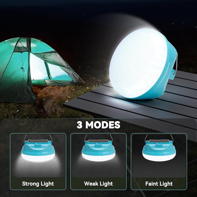 100W Solar Camping Light Rechargeable Lantern with 3 Modes Waterproof Portable Tent Lights for Power Outages Hiking Emergency