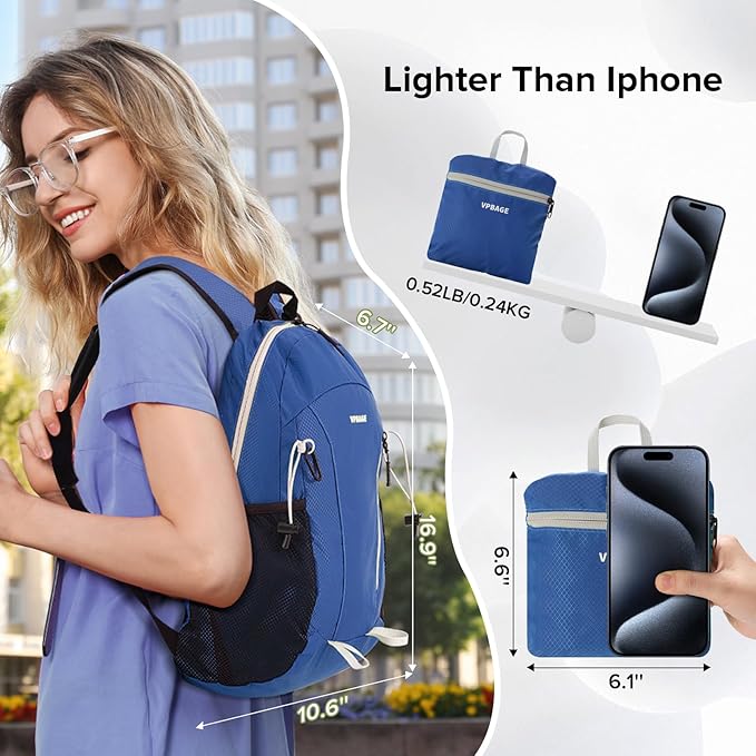 15L Water-resistant Hiking Daypack, Small Backpack Travel Outdoor, Lightweight Day Pack with Tool Loops