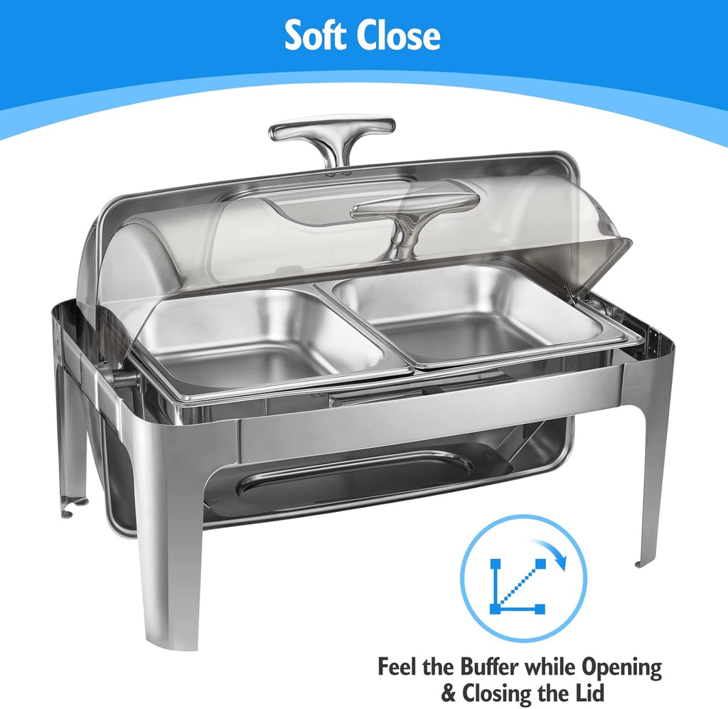 Chafing Dish Buffet Set, 9 QT Stainless Steel Roll Top Chafing Server Set, Food Warmers for Parties