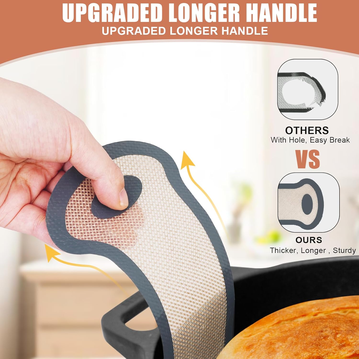 Silicone Bread Sling, 2 Pcs Non-Stick & Easy Clean Dutch Oven Baking Mat with Longer Handles, Silicone Baking Sling to Transfer SourDough Easily, Reusable Bread Mat Set with Storage Bracelets