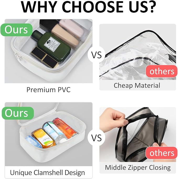 Moyad TSA Approved Clear Toiletry Bag, 1 Pack Quart Size 3-1-1 Liquids Pouch for Travel, Transparent Makeup & Cosmetic Organizer for Women Men, Beige