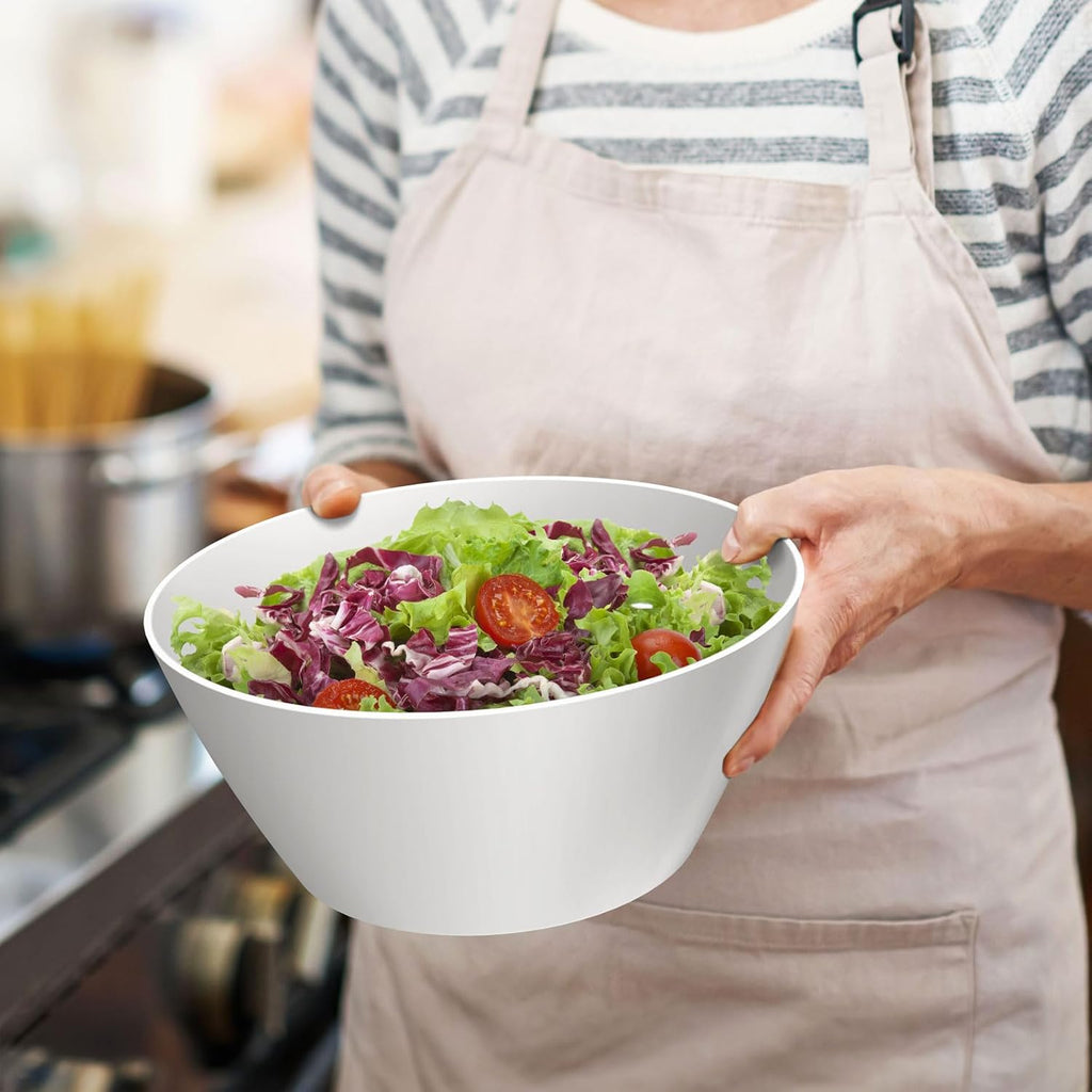 10 inch Large Salad Bowls, White Serving Bowls 118 oz, Bamboo Fiber Bowls Set of 3, Microwave and Dishwasher Safe, Great for Salad, Fruits, Vegetables and Party