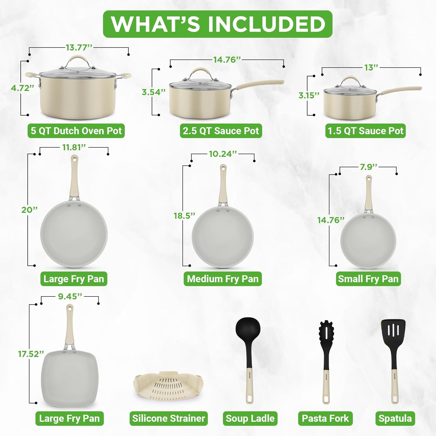 NutriChef 20-Piece Non-Stick Bakeware and Cookware Set - Utensils Including Pots and Baking Pans Made with Durable Aluminum, Tempered Glass Lids, Heat-Resistant Utensils, Easy-Clean Design (White)