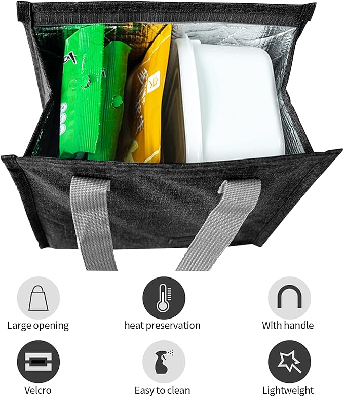 2pcs Black Lunch Bag Insulated, Lunch Box Bag, Reusable Lunch Tote Bag, Lunch Box Container Bag Insulated for Women, Men, Work, Office, Travel