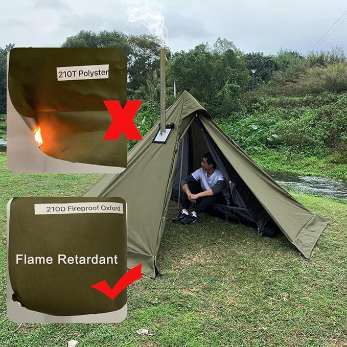 Camping Hot Tent with Wood Stove Jack Winter Teepee Tent 4 Season Backpacking Tent for Survival Hunting Military Fishing