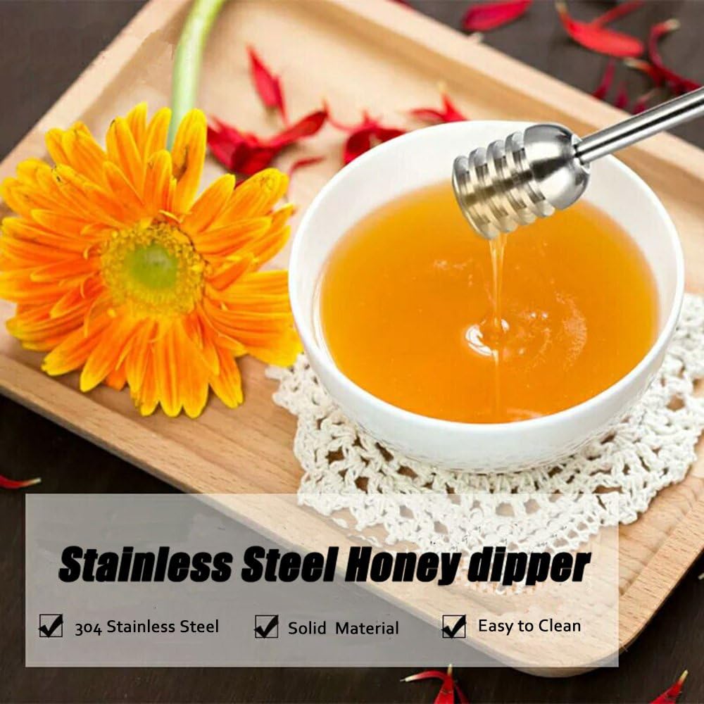 Stainless Steel Honey Dipper Stick 6.3 Inch Honey Wand Server for Honey Pot Dispense Drizzle Honey, Wedding Party Favors, Baby Shower (Yellow)