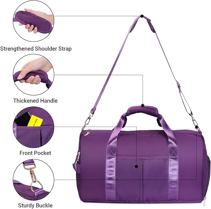 ICEIVY Gym Duffle Bag Dry Wet Separated Gym Bag Sport Duffle Bag Training Handbag Yoga bag with Extra Drawstring Backpack for man and women (Purple-Upgrade) Large