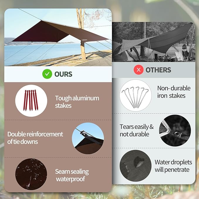 Waterproof Camping Tarp - 10X13ft Hammock Rain Fly, Ultralight & Portable & UV Protection Backpacking Tarp, Multifunctional for Outdoor Adventure, Hiking, Tent, Hammock