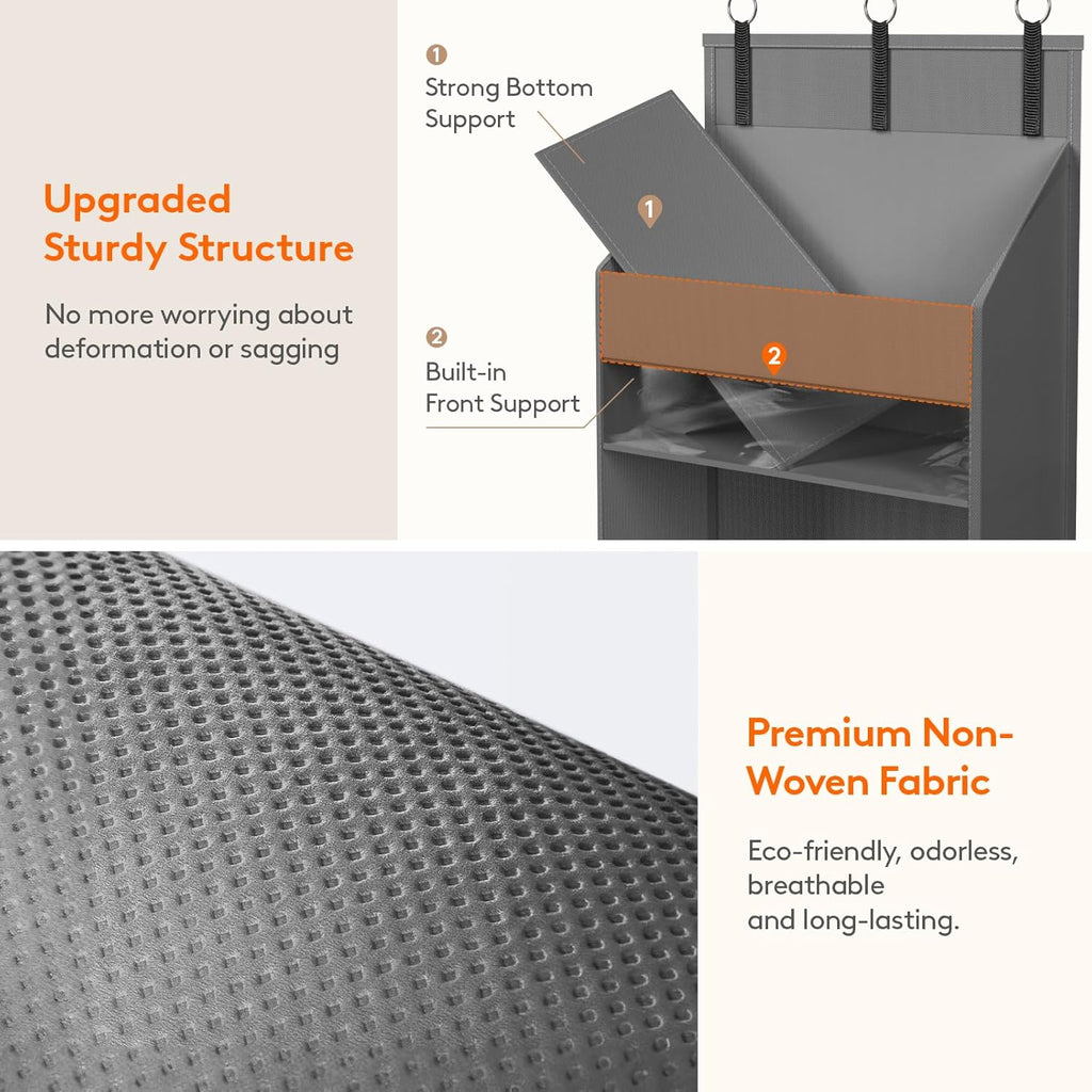 Lifewit 4 Packs Over the Door Organizer, 5 Shelf Clear Window Hanging Storage with 4 Mesh Side Pockets, Anti Tilt 40 lbs Load Behind Door for Pantry, Nursery, Bathroom, Bedroom, Kitchen, Dorm, Grey