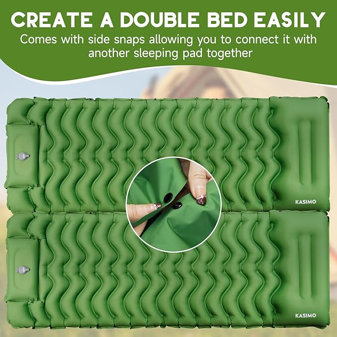 KASIMO Camping Sleeping Pad, Ultralight Camping Mat with Pillow Built-in Foot Pump Inflatable Sleeping Pads Compact for Camping Backpacking Hiking Traveling Tents