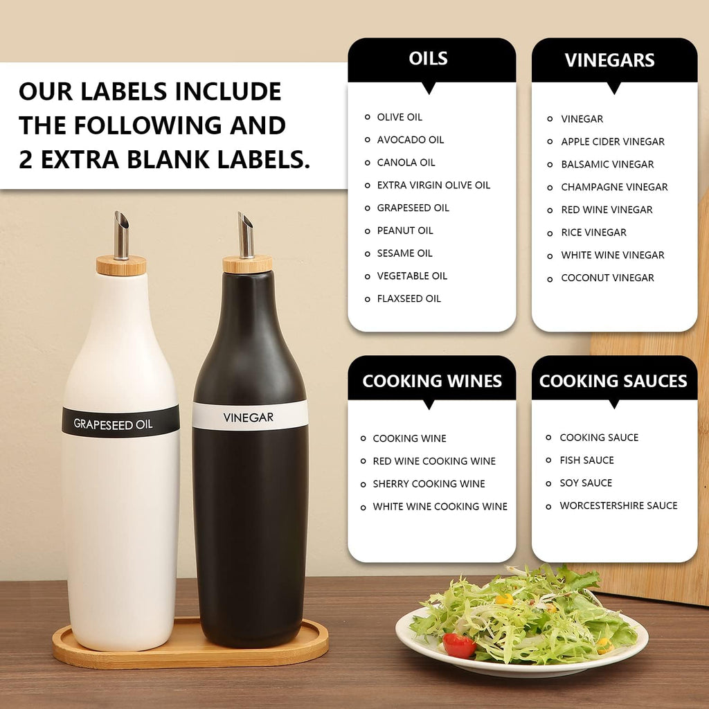 HOMCDALY Olive Oil and Vinegar Dispenser Set, Two 16oz Ceramic Oil Dispenser for Kitchen, Kitchen Dispenser Bottle for EVOO Vinegar Syrups, Modern Farmhouse Design| Set of 2 –Black &white