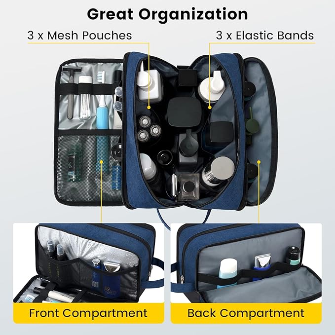 Vorspack Large Travel Toiletry Bag - Water Resistant Toiletry Bag for Men Dopp Kit for Bathroom Toiletries Accessories Gifts - Navy Blue