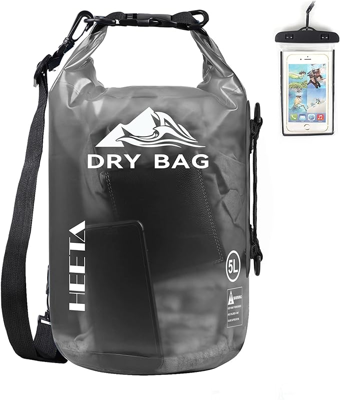 HEETA Dry Bag Waterproof for Women Men, 5L/10L/20L/30L/40L Roll Top Lightweight Dry Storage Bag Backpack with Phone Case for Travel, Swimming, Boating, Kayaking, Camping & Beach, 11 Transparent Colors