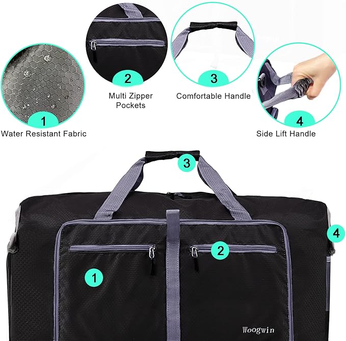 Woogwin Travel Duffel Bag Large Foldable Waterproof Overnight Bag for Beach Swim Bags Pool Sports Gym