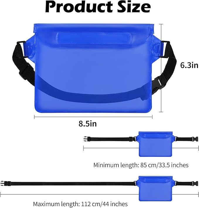 2-Pack Waterproof Pouch with Adjustable Waist Strap, Waterproof Dry Bag, Keeps Cell Phones and Valuables Safe and Dry, Perfect for Kayaking, Beach, Camping and Swimming (Black)