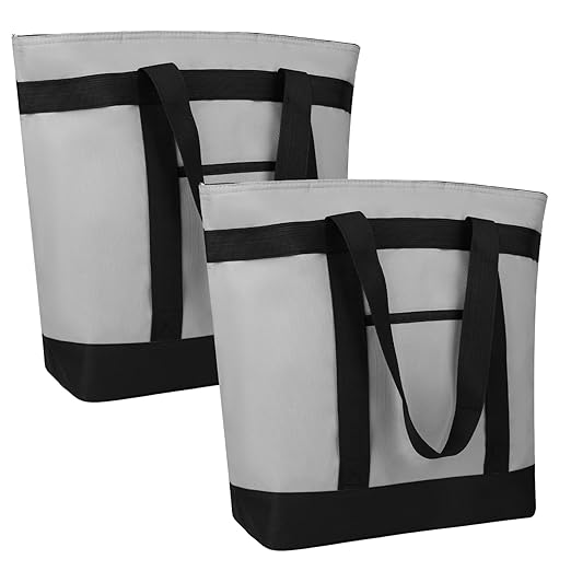 2Pk Insulated Reusable Tote Bag for Grocery Shopping for Women/Men, Pizza/Food Delivery Bag to Keep Food Cold/Hot for Uber Eats/Doordash/Grubub, Cooler bags for Travel/Beach/Picnic, Grey