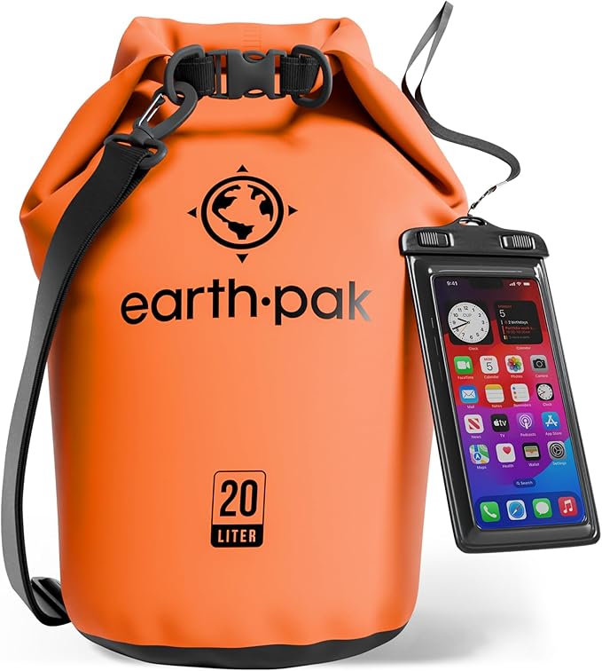 Earth Pak Waterproof Dry Bag - Roll Top Waterproof Backpack Sack Keeps Gear Dry for Kayak with Waterproof Phone Case