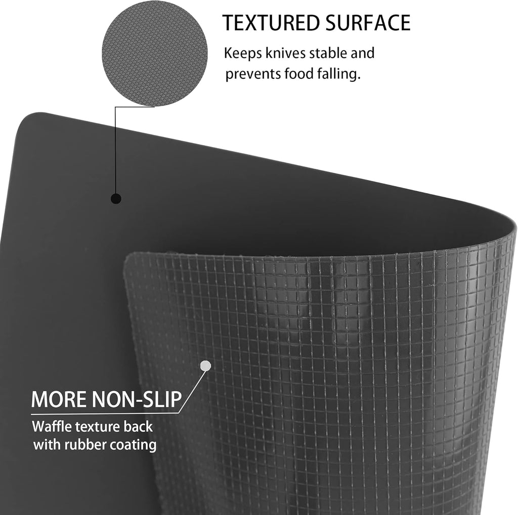 ZVP Flexible Plastic Cutting Boards for Kitchen Set of 3, Color Coded Cutting Mats, Non-Slip Cutting Boards for Meat, Dishwasher Safe, Gray