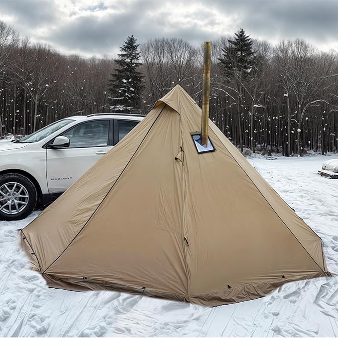 Camping Hot Tent with Wood Stove Jack Winter Teepee Tent 4 Season Backpacking Tent for Survival Hunting Military Fishing