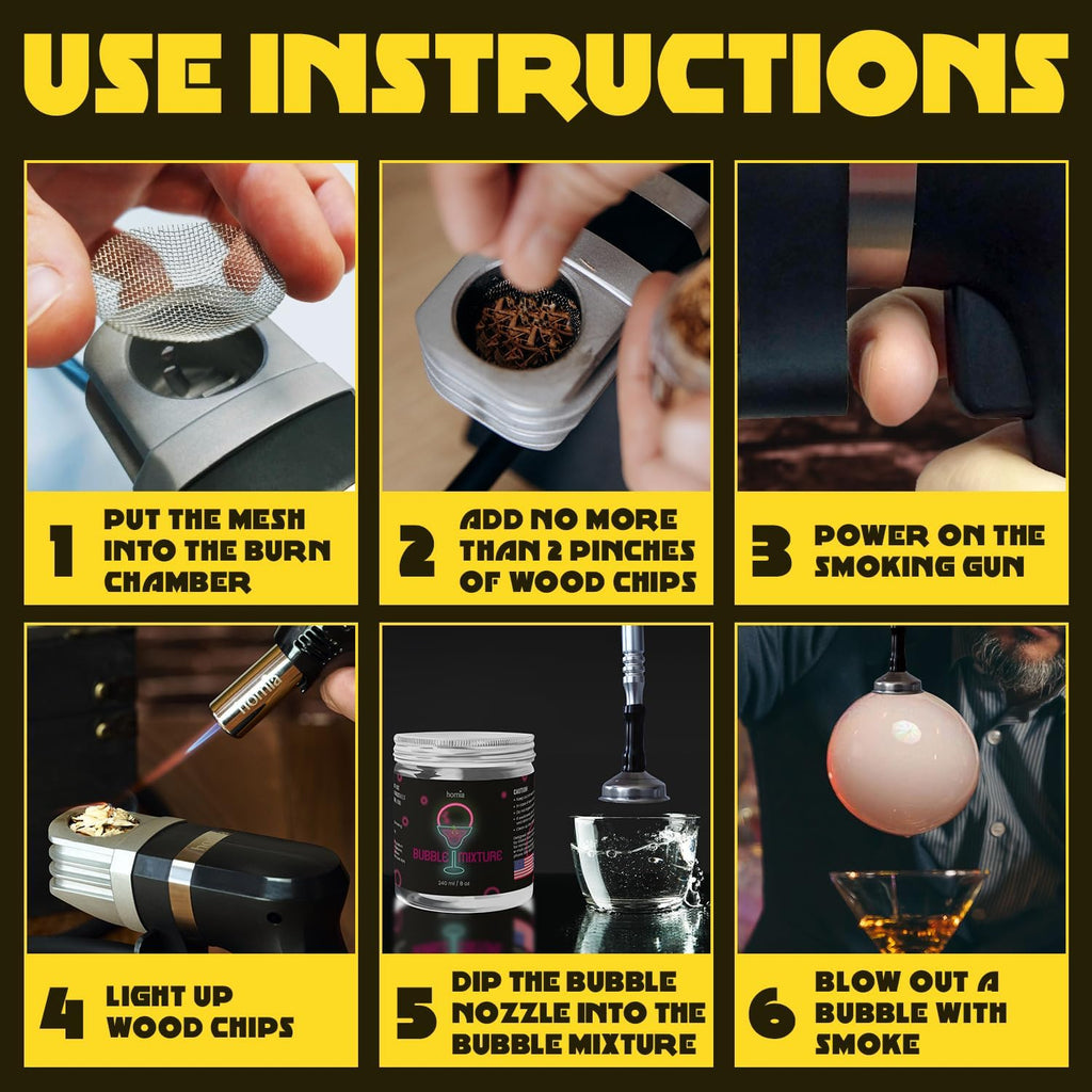 Smoking Gun Edible NON-toxic Bubble Mixture for Cocktail - (2 x 8oz), Wood Smoke Infuser and Smoker Machine Accessory - Cold Smoke for Drinks - Pack of 2 - made in USA