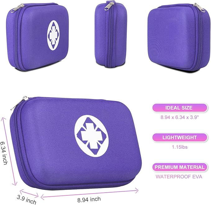 274PCS Compact First Aid Kits for Home Businesses Urgent First Aid Essential Travel Size Car Emergency Supplies Kit for Hiking Boating Skating, Purple Monoki