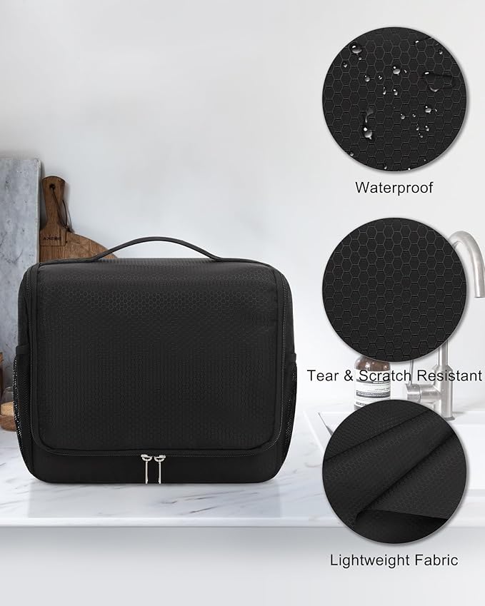 Relavel Toiletry Bag for Men, Hanging Travel Makeup Bag for Women, Waterproof Large Cosmetic Organizer Multiple Compartments for Accessories, Full Sized Toiletries, Dopp Kit Shaving Bag, Black