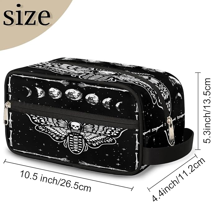 Gothic Skull Black Hanging Toiletry Bag,Travel Hygiene Kits,Waterproof Makeup Carry-on Bags,Cosmetic Bag,Approved Shave Dopp Kit for Toiletries Shower Bathroom Halloween Accessories Gifts