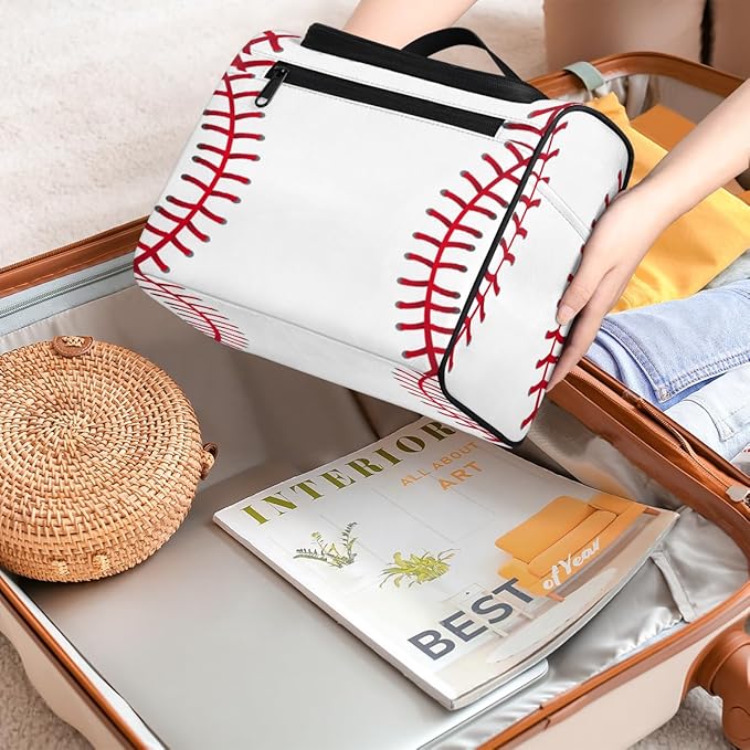 Sport Baseball Large Capacity Toiletry Travel Makeup Bag for Women Men, Ball Portable Waterproof Cosmetic Make up Case Organizer Bathroom Shower Bag with Handle Travel Accessories