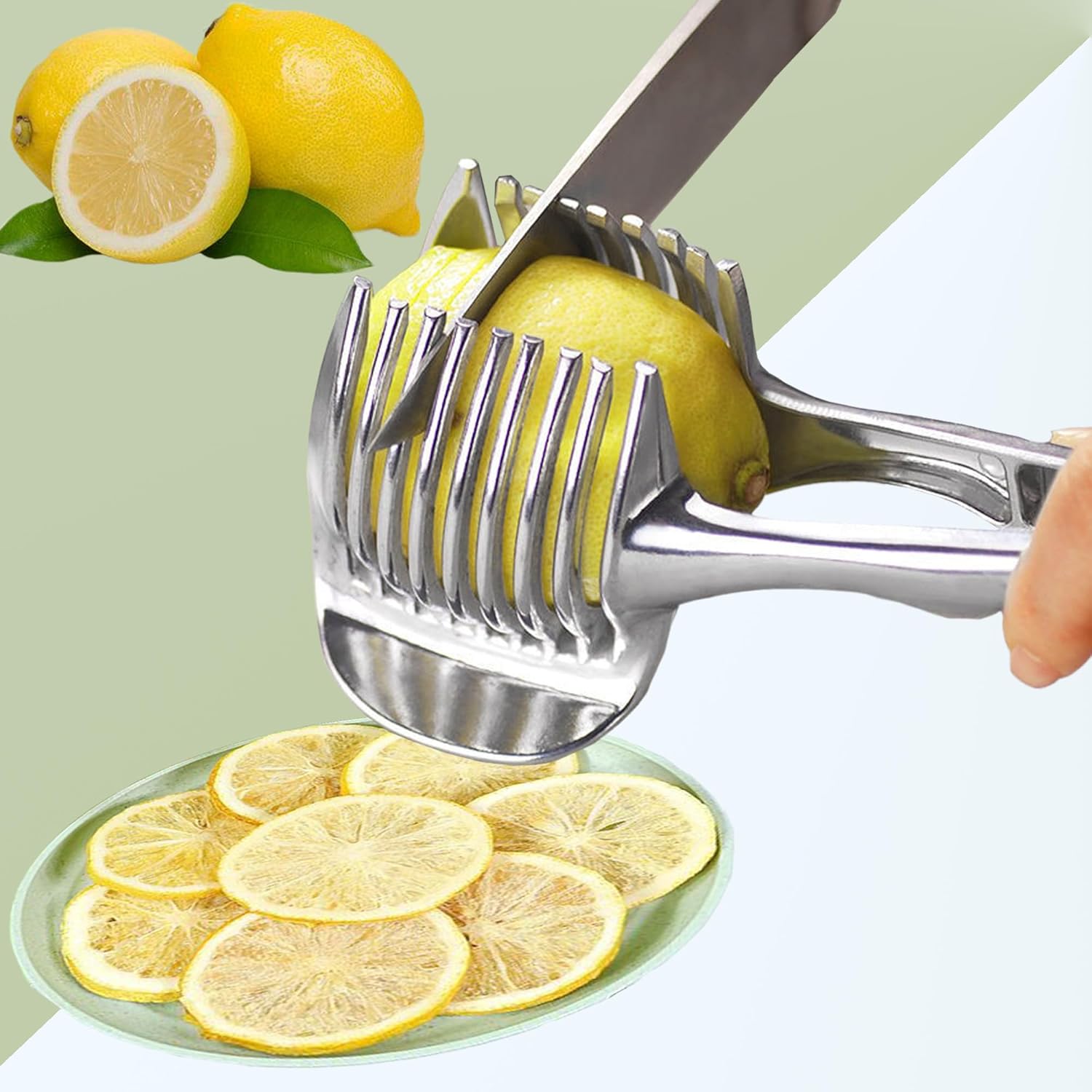 Lemon Slicer Tomato Cutter Multipurpose Round Fruit Cutter Holder for Orange Onion Egg Handhold Stainless Steel Kitchen Tools Household Kitchen Utensil