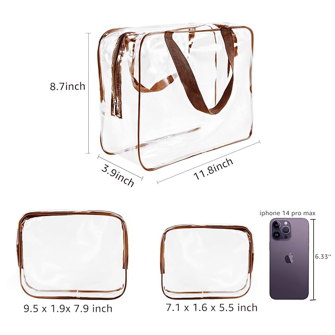 5Pcs Crystal Clear PVC Travel Toiletry Bag Kit for Women Men, Waterproof Vinyl Packing Organizer Storage Bags with Zipper Handle Straps, Cosmetic Pouch Carry on Airport Airline Compliant Bag Handbag