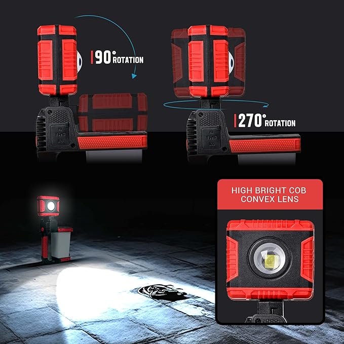 CLAKAP Rechargeable Spotlight, 2000Lumens 270°Rotatable Handheld LED Flashlight Spotlight, Long Lasting Searchlight with Floodlamp, Portable Charger Lantern Flashlight for Farm, Camping, Boat