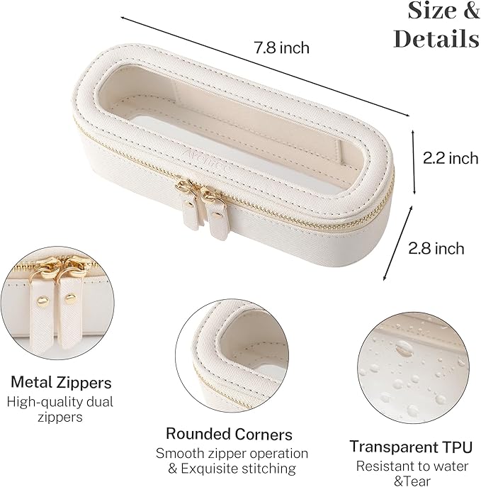 Aveniee Slim Clear Makeup Brush Bag, Small Cosmetic Brush Holder, Mini Travel Toiletry Case for Women, Thin Make up Organizer with Dual Zipper for Travel Essentials - White