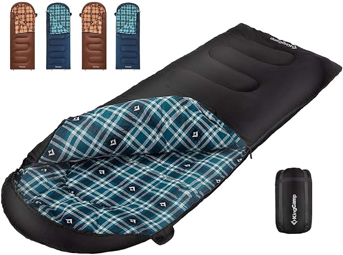 KingCamp Sleeping Bag for Adults, Cold Weather & Warm XL Big and Tall Flannel Sleeping Bags with Compression Sack Portable Waterproof Essentials Gear Accessories for Outdoor Camping