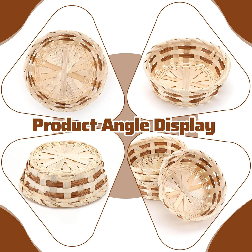 12 Pack Round Gift Baskets, 7" Small Bamboo Woven Bread & Fruit Baskets, Food Storage Serving Basket for Kitchen, Restaurant, Centerpiece Display, Party, Wedding