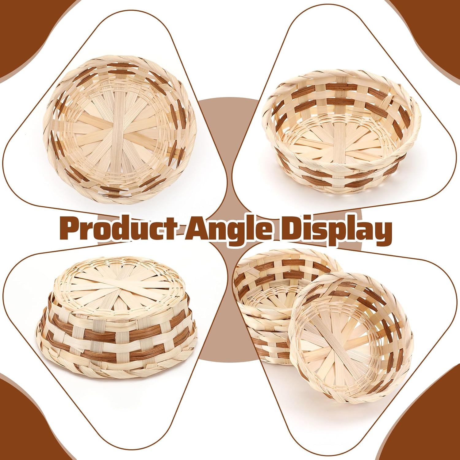 12 Pack Round Gift Baskets, 7" Small Bamboo Woven Bread & Fruit Baskets, Food Storage Serving Basket for Kitchen, Restaurant, Centerpiece Display, Party, Wedding