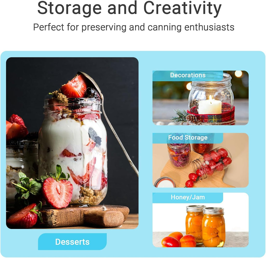 12 oz Glass Mason Jars, 20 Pack Regular Mouth Glass Canning Jars with Silver Aluminum Lids and Bands, Airtight Jam Jars for Food Storage, Pickling, Fermenting, Honey, Jelly, DIY Candles Decor