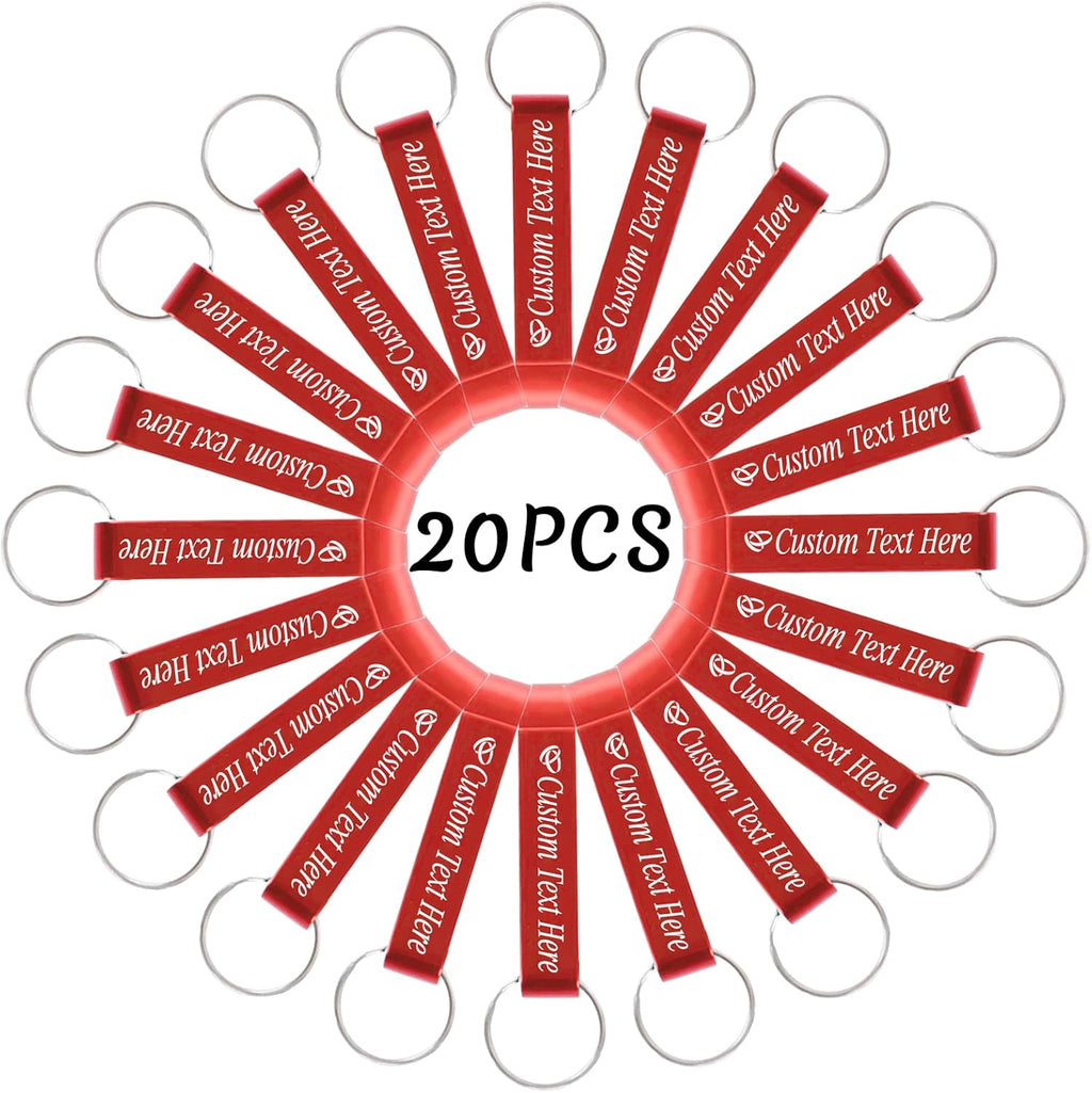20PCS Personalized Bottle Opener Keychain Bulk Custom Beer Bottle Opener with Logo Text Engraved Wedding Bottle Opener Favors Customized Gifts for Guests Baby Shower Birthday Party-Red