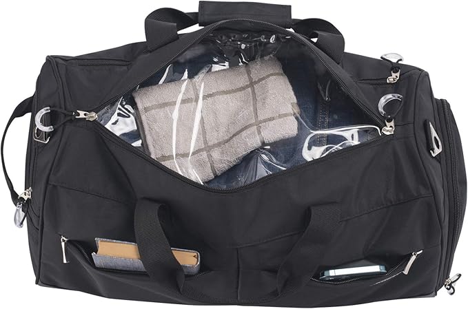 Kuston Sports Gym Bag with Shoes Compartment &Wet Pocket Gym Duffel Bag Overnight Bag for Men and Women-Black