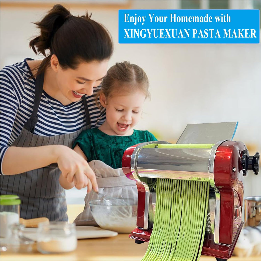 XINGYUEXUAN Electric Pasta Maker Noodle Machine with 1 Blades of 2.5 mm Round, 9 Gear Thickness Adjustment 0.3-4 mm for Pasta Noodle Dumpling (red)