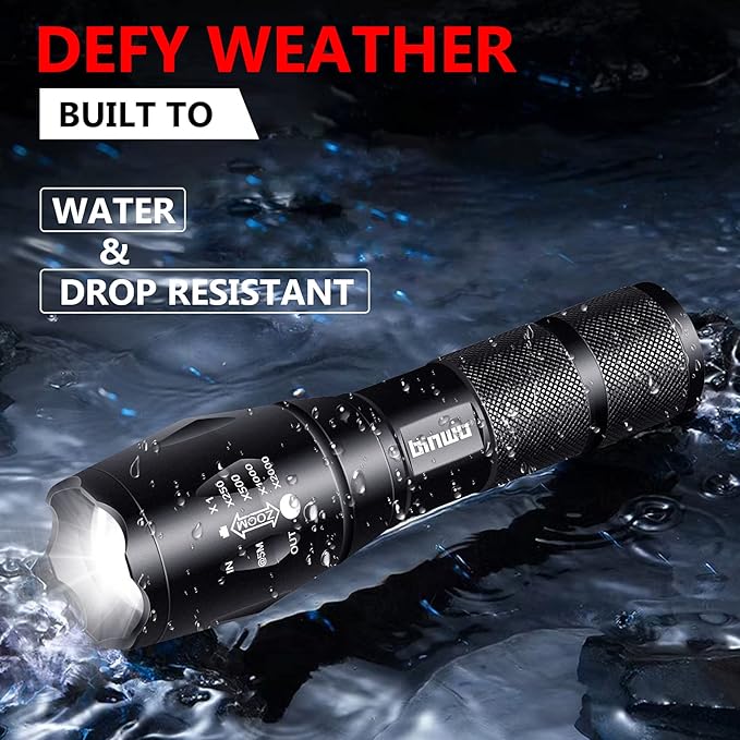 BINWO 2pack Small Zoomable Water-Resistant Tactical LED Flashlights 3000 Lumens -with 5 Modes for Camping/Biking/Hiking/Outdoor/Home/Emergency