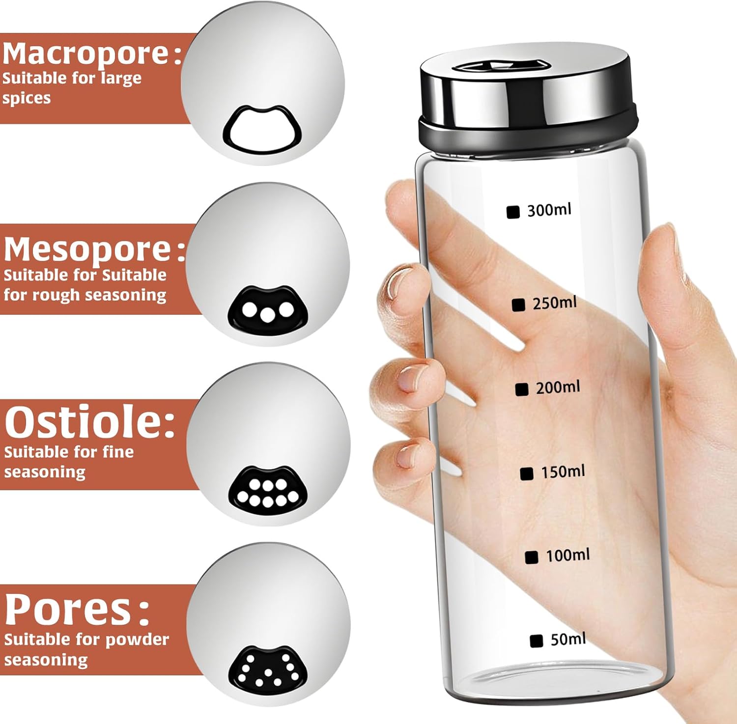 2Pcs Large Salt & Pepper Shakers, Glass Salt & Pepper Shakers with Adjustable Pour Holes, Salt & Pepper Dispensers with Stainless Steel Removable Lids, Salt Spice Shakers for Kitchen Restaurant