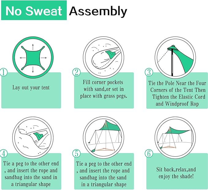 UMARDOO Family Beach Tent Canopy Sun Shade Portable, Large Compact Beach Sun Shelter Easy Setup with Packable Bag for Outdoor Travel (Green, 10X10 FT. 4Poles)