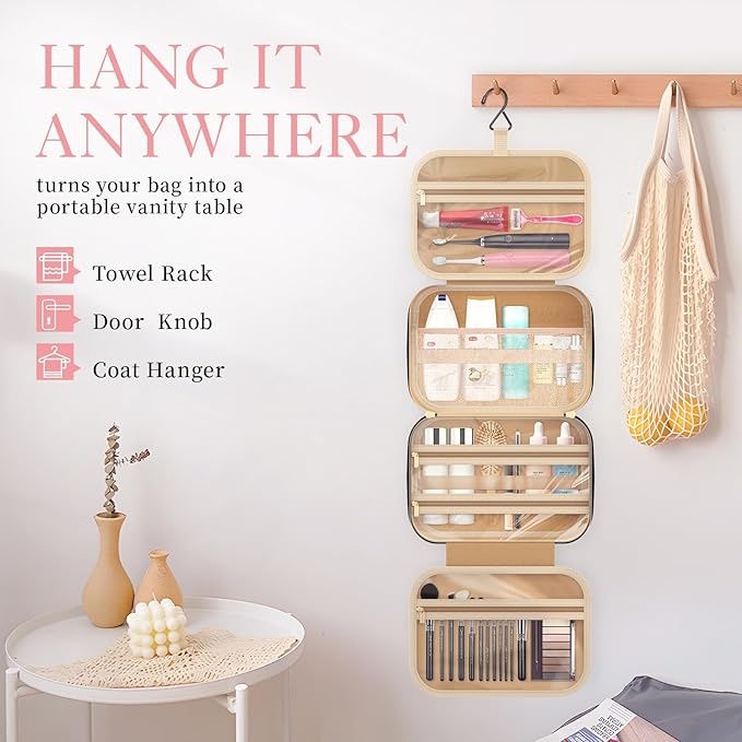 HOTOR Travel Toiletry Bag w/Hanging Hook - Spacious Toiletry Bag Essentials for Women & Men, Makeup Bag/Big Comparment, Waterproof for Travel Accessories, Medium, Black