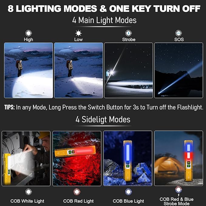 Rechargeable Flashlights High Lumens - 20,000LM Super Bright Small Pocket Magnetic Flashlight, 8 Modes LED Tactical Flash Light, Dual Button Powerful Flashlight for Camping (2, Yellow Gold)