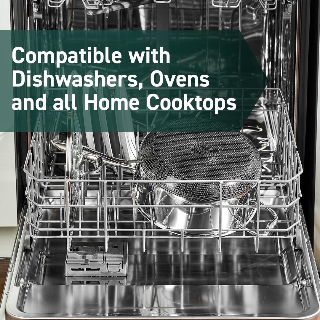 HexClad Hybrid Nonstick 3-Quart Saucepan with Tempered Glass Lid, Stay-Cool Handle, Dishwasher-Friendly, Oven-Safe Up to 900°F, Induction Ready, Compatible with All Cooktops