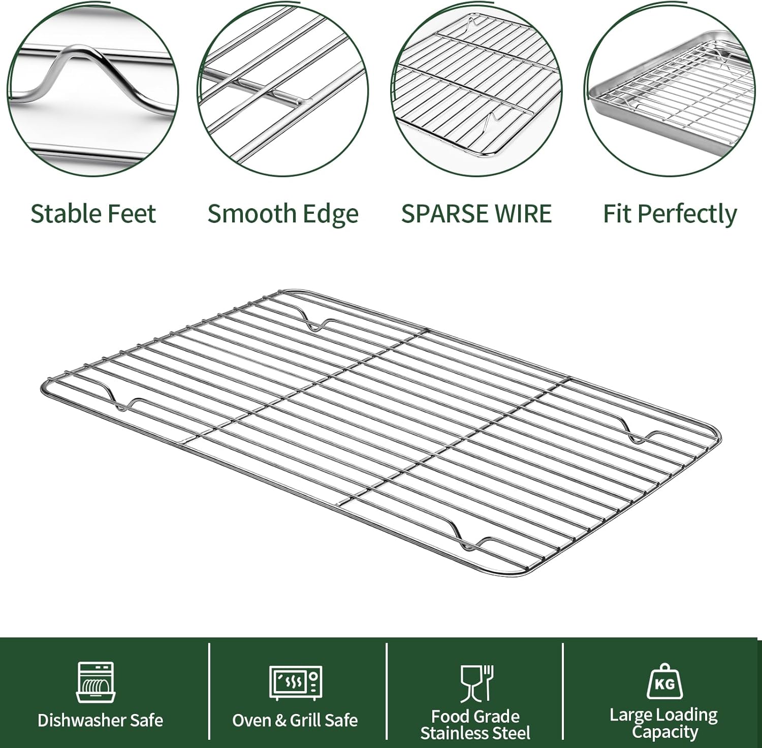 Baking Sheet with Wire Rack Set [2 Quarter Sheet Pans + 2 Wire Racks ], CEKEE Stainless Steel Cookie Sheets for Baking with Baking Rack, Non Toxic & Heavy Duty & Easy Clean, Size 12 x 10 x 1 Inch