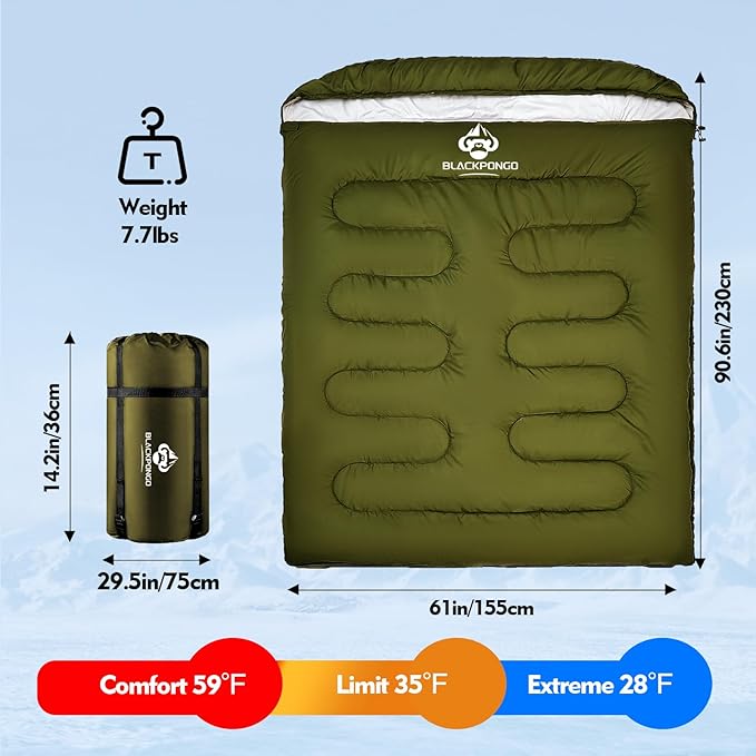 Double Sleeping Bag for Adults Men Women, XL Queen Size Two Person Sleeping Bag for All Season Camping Hiking Backpacking 2 Person Sleeping Bags for Cold Weather & Warm