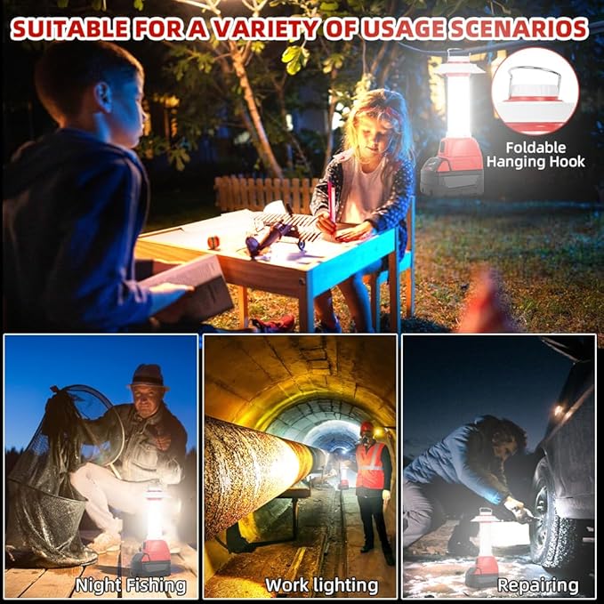 8W 800LM Lantern for Milwaukee 18V M18 Li-Ion Outdoor Portable Camping Lantern with Hook, USB & Type-C Output, Emergency Light, Perfect for Camping, Hiking, and Outdoor Activities(Tool Only)