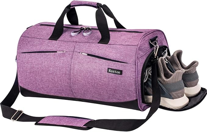 Kuston Sports Gym Bag with Shoes Compartment &Wet Pocket Gym Duffel Bag Overnight Bag for Men and Women-Purple